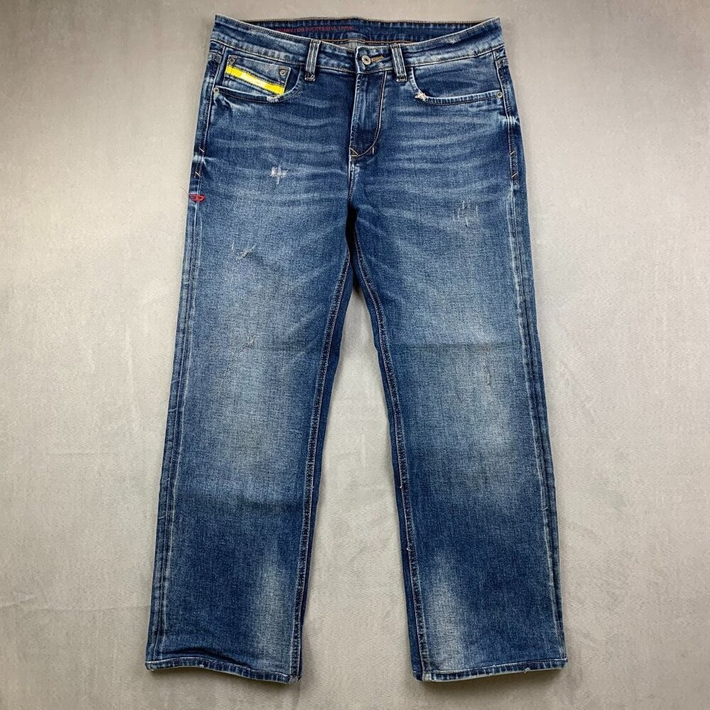 Diesel Mens Pants 32 Blue Distressed Jeans Shioner Regular Straight Italy 32x27